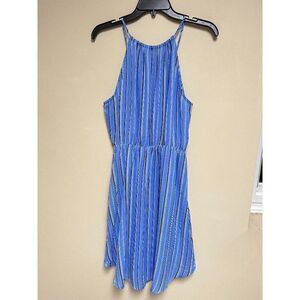 Collective Concepts Womens Halter Neck Romper Blue Striped Sz M